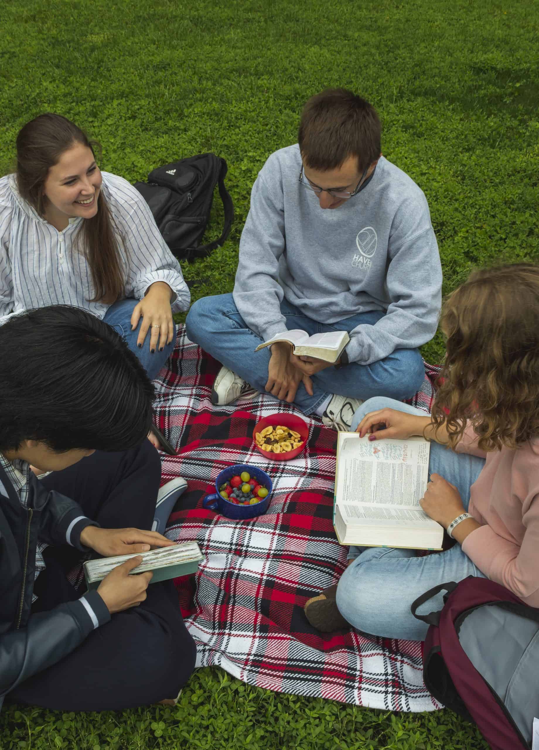 College Students Bible Study in Community with snacks