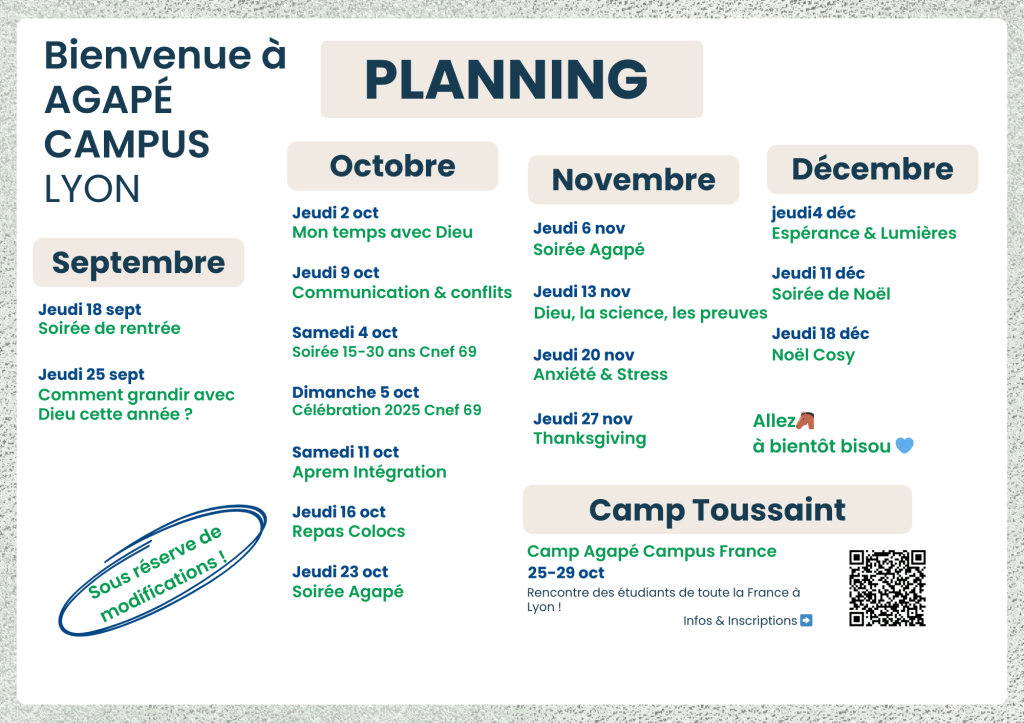 Programme du Semestre Agapé Campus Lyon